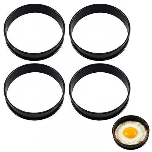 4 Pack Large Crumpet Rings 10.5cm Egg Rings for Frying with 2.5cm Height Non-Stick Stainless Steel Pancake Moulds English Muffin Maker Omelette & Burger Patty Cooker