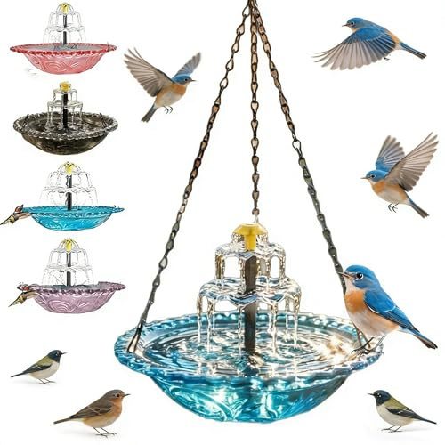 Bain d'oiseaux Suspendu Cascade Solaire pour Jardin,Fontaine Solaire pour Bain d'oiseaux,Pompe À Eau Solaires Bains Oiseaux Bol Fontaine,Solars Water Feature Bains Oiseaux pour Jardin (D, 1PC)
