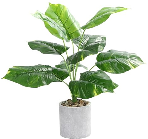 IHCEMIH Fake Plants, 42CM Artificial Potted Indoor Greenery with Realistic Leaves Decorative Faux Plant in Pot for Home Decor Office Desk Shelf Bathroom Living Room, Pothos