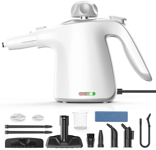 Dampfreiniger Handgerät mit 12-Teiligem Zubehör, 1100W 450 ml Handdampfreiniger für Haushalt, Küche, Bad, Fenster, Polster & Auto–100% Chemiefrei, Hochdruck-Dampf Gegen Schmutz Fett & Bakterien