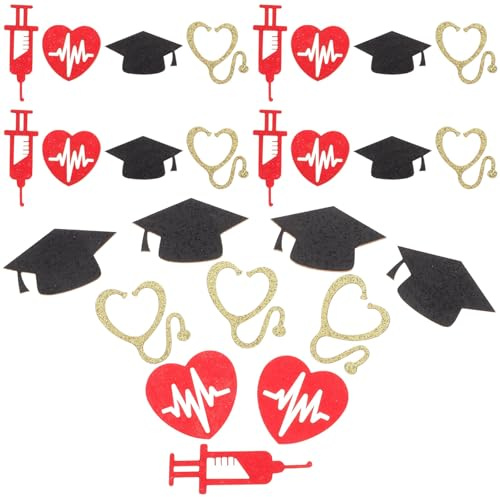 HOMSFOU Confeti de Graduación para Fiesta Médica Papel en Forma de Estetoscopio, Gorro y Jeringa, Adorno de Mesa Elegante y Recuerdos de Graduación para Accesorios de Fiesta