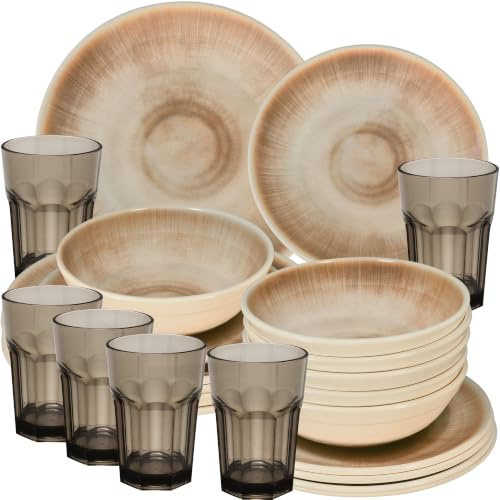 Jesolo Sand Service de table en mélamine pour 6 personnes 8 pièces Verre marron 400 ml