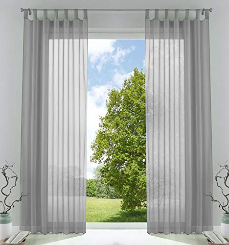 2er-Pack Gardinen Transparent Vorhang Set Wohnzimmer Voile Schlaufenschal mit Bleibandabschluß HxB 245x140 cm Grau, 61000CN