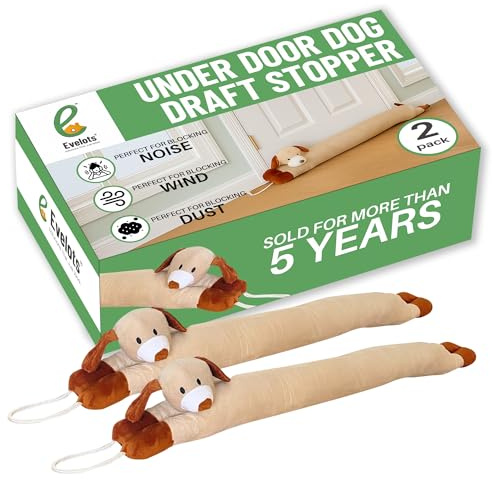 Evelots Under Door Dog Draft Stopper - Weighted - 2 Pack - Keep Cold Air, Warm Air Out - Odor, Noise, Dust, Wind Blocker - Great for Window - Full 38 Inch Long - Heavy Duty Cute Puppy - Hanging Loops