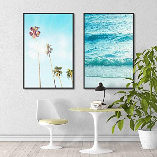 XIANGPEIFBH Nordic Palm Surf Scenery Leinwand Kunst Poster Leinwand Druck Gemälde Wandkunst Bilder für Wohnzimmer Home Decoration 60x90cmx2pcs Ungerahmt