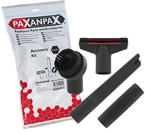 Paxanpax PFC873 Compatible Numatic Black Plastic All Purpose Brush, Crevice Tool, Round Dusting Brush Tool & Adapter Tube Accessory Kit (32mm)