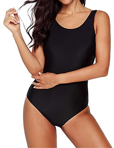 DURINM Costume da Bagno Intero Donna con Push-up Imbottitura Estraibile per Donna Vita Alta Bikini Imbottitura Swimsuit (Nero, XL)