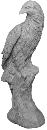 gartendekoparadies.de Figurine d'aigle sur souche, hauteur 105 cm, 92 kg, gris, résistante au gel, en pierre moulée, pour l'extérieur