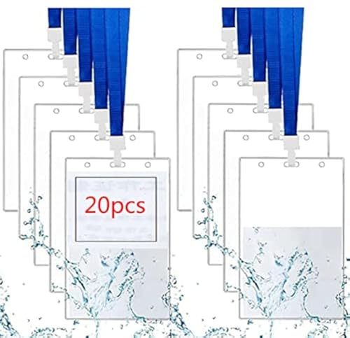 Acreditaciones Colgantes,20pcs Funda Tarjeta Identificación, Soporte para Tarjetas de Identificación Trasparente con Cordón de Cuello, Adecuado para Empresa/Negocios/Estudiante,Transparente