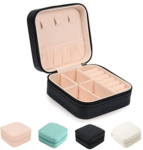 FOME Small Portable Jewelry Box Organizer - PU Leather Mini Travel Jewelry Storage Case for Rings, Earrings, Necklace, Bracelets - Gift for Women, Girls