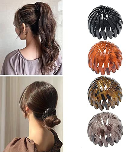 4 Stück Vogelnest Haarspangen Damen einfach Pferdeschwanz Halter Haarschnitt Vogelnest Haargummis erweiterbar Kopfschmuck Haarband für Frauen Mädchen