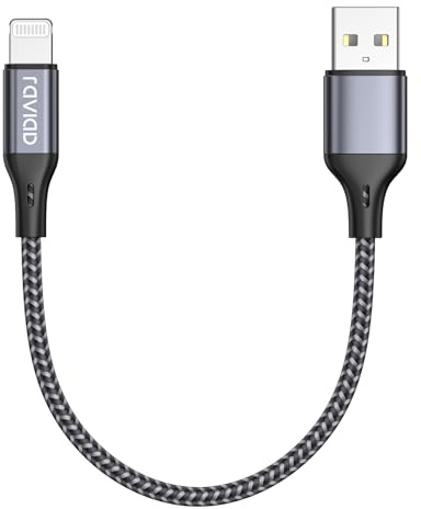RAVIAD Câble iPhone Court 30CM [Certifié MFi] Câble Lightning Nylon Tressé | Ultra Résistant Cable Chargeur iPhone pour iPhone 14/13/12/11/Pro/X/XS/XR/8/8 Plus/7/7 Plus/6s/6s Plus/6/6 Plus/SE/5s-Gris