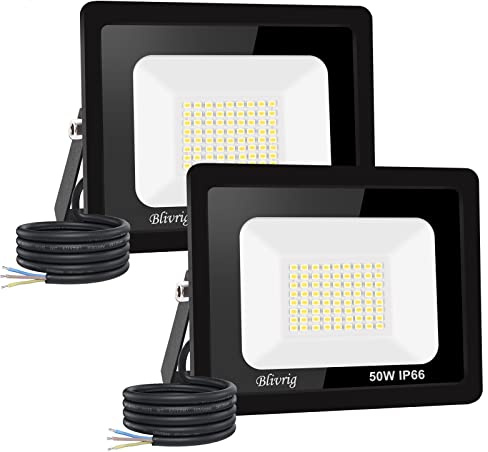 Jefedana 50W LED Außenstrahler, 5000LM 3000K IP66, 2 Stück | 5000LM hell, 3000K Warmweiß, IP66 wasserdicht, Alu-Gehäuse, 50000h, 80% sparend, für Stadion/Garten/Garage