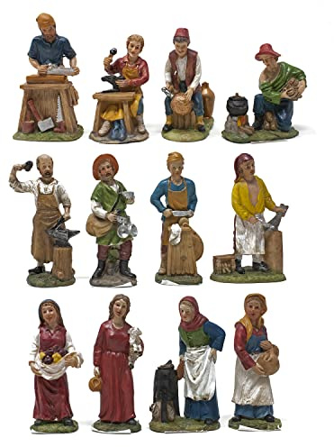 Pastori in resina da 10 cm Statuine Mestieri per Presepe 12 Personaggi