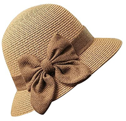 JIHUOO Faltbare Strohhut Sonnenhut UV Schutz Sommerhut Strandhut Sommer Stroh Bowler Hut Sommer Strand Hüte Outdoor Hut für Damen Khaki