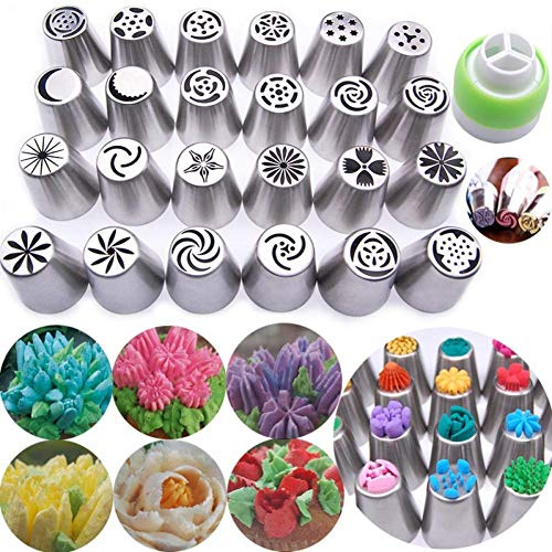 Wudaizhi 25pcs Stainless Steel Cake Nozzles Russian Tips Tulip Icing Piping Nozzle Fondant Cake Decorating Tools Cakes Mold