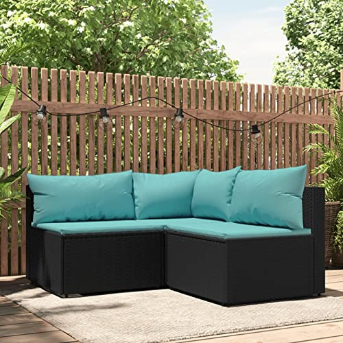 Festnight Balkon Lounge Rattan Gartenmöbel Set Balkonmöbel Balkonlounge Ecklounge Outdoor Sofa Garten Gartenlounge Loungemöbel Terrasse Terrassenmöbel Sitzgruppe Gartensofa, Schwarz und Blau