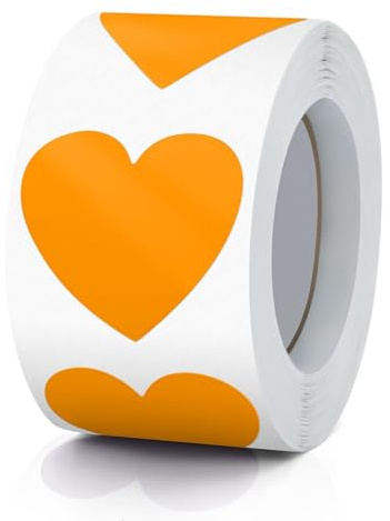 Aufkleber Herz Orange Selbstklebende Herzform Etiketten Rolle 38mm klein Farbkodierung Heart Sticker für Hochzeiten Scrapbooking Geschenke Valentinstag 500 Stück
