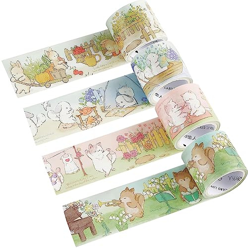 LGEGE 4 Rollen Märchen Washi Tape Set,30mm breit,Cartoon Kaninchen, Hund, Eichhörnchen, Katze,Japanisches Masking Tape Dekor für Scrapbook,Bullet Journal,Geschenkverpackungen,DIY Craft (3m)