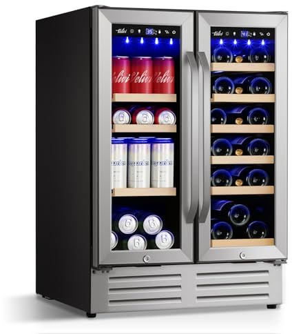 Velivi 24 Inch Beverage Refrigerator Undercounter, Dual Zone Wine and Beverage Cooler, Large Capacity for Beer Wine Drink with Built-In Warm Light, Ideal for Home Kitchen Bar Office