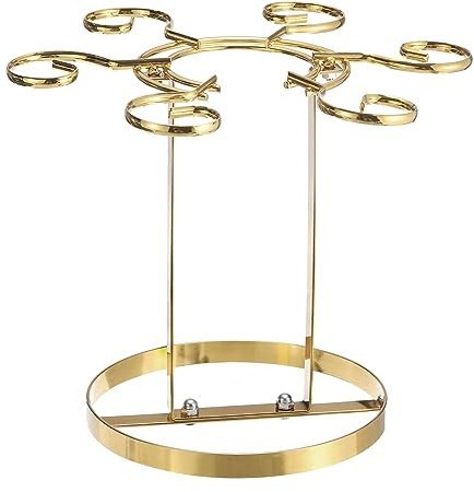 sourcing map Countertop Wine Glass Holder, Freestanding Wine Glass Rack with 6 Hooks, Metal Stemware Holder Stand for Bar, Kitchen Home Storage (Gold 265x230mm)