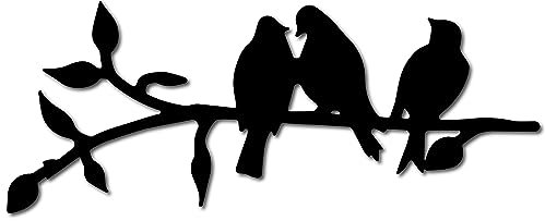 CREATCABIN Décoration Murale Bois avec Oiseaux sur Branche Décoration Murale Suspendre Forme Tranche Ornements Noirs Projet Artistique pour Extérieur,Jardin,Cadeau Noël Personnalisé,Cuisine 12x30cm