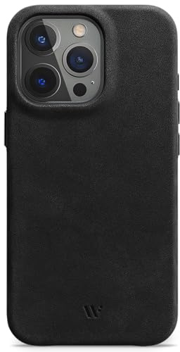 WIIUKA Hülle für iPhone 15 Pro Max, Leder aus Deutschland, Lederhülle extra Dünn, Premium Handyhülle, Case, Qi, Vintage Schwarz