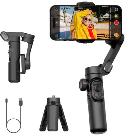 AOCHUAN Gimbal Stabilizer for iPhone Gimbal, Smartphone w/Focus Wheel Face/Object Tracking for iPhone 16 15 Pro Max/Android Foldable 3-Axis Handheld Phone Stabilizer for Video Recording -Smart XE