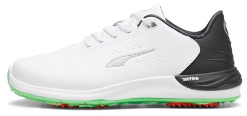 PUMA Men PHANTOMCAT Nitro™ + Golf Shoe, PUMA White-PUMA Black-Fluro Green PES, 9.5 UK