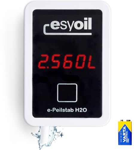 esyoil e-Peilstab: Digitale Füllstandsanzeige für Wassertank/Zisterne/Regenwassertonne | Anzeige in Liter, Zentimeter und Prozent | einfache Montage | kein WLAN erforderlich