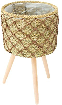 Soporte para macetero tejido, soporte para plantas de mimbre con patas, soporte para flores con 3 patas de madera, soporte para flores, soporte para macetas, cesta para macetas de interior