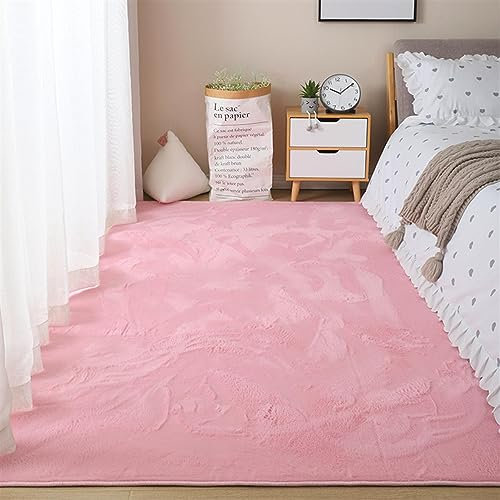 Guetto Hochflor Teppich Wohnzimmer Kunstfell Super Soft Einfarbig in Versch, Fellteppich ​Kunstfell Teppich Imitat in Creme Dicht Flauschig Seidiger Glanz,Pink b,200x300 cm