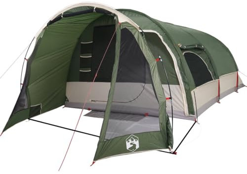 vidaXL Tunnel Familienzelt 8 Personen, Campingzelt mit Steckverbindungssystem, Wasserdicht Tunnelzelt mit E-Anschluss, Gruppenzelt, Grün 185T Polyester