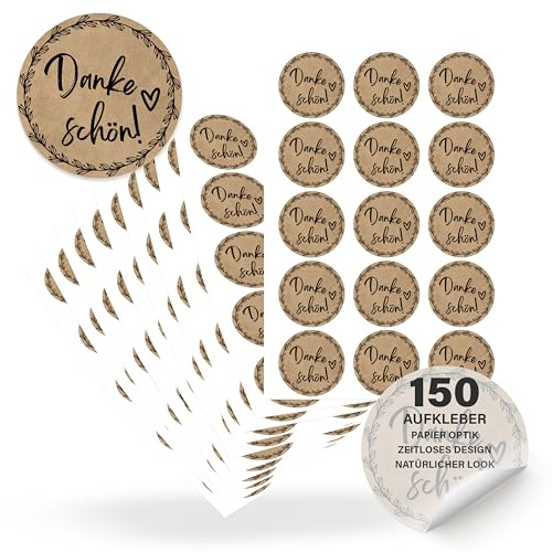 ECCK Grazie, adesivi rotondi Dankeschön (150 pezzi) – Adesivi di ringraziamento per matrimonio, compleanno, cresima, comunione, festa della mamma, insegnante ed educatrice, decorazione per biglietti