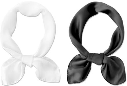2 Piezas Pañuelo De Seda y Muselina Blanco y Negro Para Mujer - Cuadrado De Imitación Seda