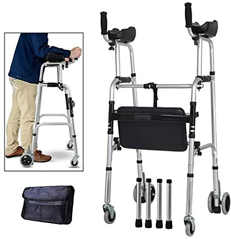 RENYUEH Gehgestell mit Rädern, Rehabilitations-Hilfsgehgestell mit Armlehnen-Stützpolster, Dicke Aluminiumlegierung, höhenverstellbar, Sehnsucht nach