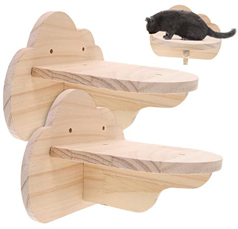 BESPORTBLE 2stücke Teiliges Katzen-wandregal Aus Holz Stabile Katzen-wandstufen Kletterleiter Und Ruheplätzchen Wandmontiertes Katzen-klettermöbel Für Drinnen Fördert Aktive Katzen Und Entspa