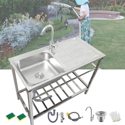 Fregadero Portátil Con Soporte Para Exteriores, Industrial Con Escurridor Fácil De Montar - Multifunción Para Restaurantes, Garajes, Lavanderías 75x40xH75cm