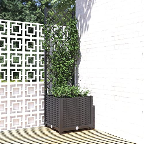 FIRBNUS Jardinera con Enrejado Arriate de Jardín Macetero Caja de Flores Jardinera para Balcón Maceta para Flores Plantas Jardineria Maceteros Negro 40x40x136 cm PP