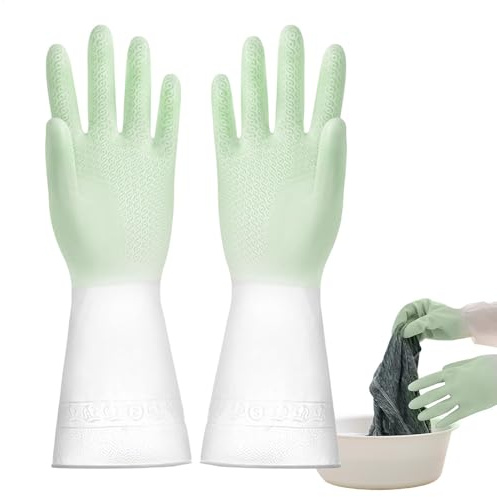 Dish Washing Gloves - Washing Up Gloves | Non Slip Cleaning Gloves | Kitchen Cleaning Gloves | Reusable Rubber Cleaning Gloves | Waterproof Household Gloves For Kitchen Dishes Gardening