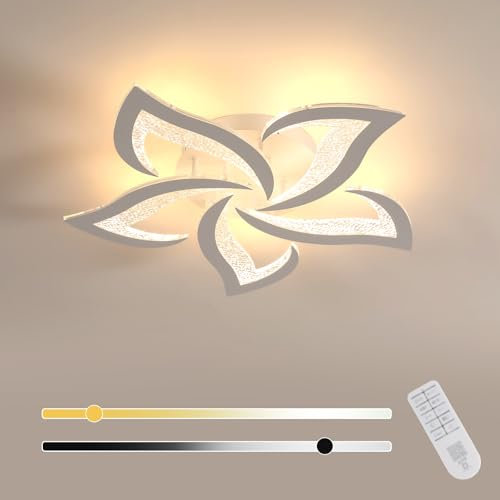 SENQIU Plafoniera LED Soffitto Dimmerabile 58CM, 40W 4500LM Moderna Lampada da Soffitto con Telecomando, Fiore Design Lampadario Bianco per Camera da Letto Soggiorno Studio Ufficio, 3000K-6500K