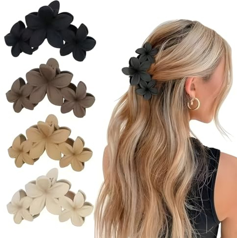 XYTAHDM Lot de 4 pinces à cheveux en forme de fleur Antidérapantes grandes pinces à cheveux antidérapantes Hawaïennes Jolies pinces à cheveux pour cheveux fins cheveux épais