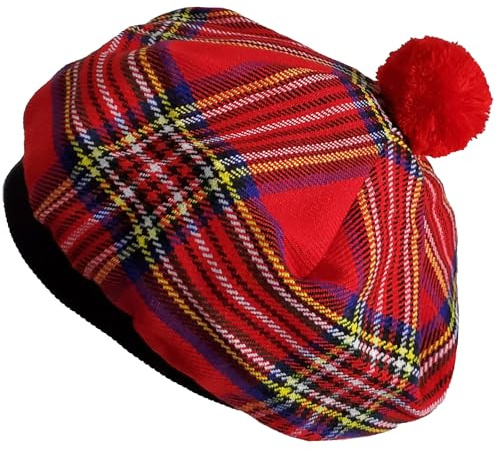 STITCHIFY Tammy Tam O Shanter Hut Bonnet Barett Balmoral Scottish Army Cap – Royal Stewart, rot, Einheitsgröße