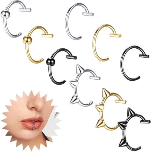 JEYORZY 6 Fake-Piercings für Nase, Lippenpiercings, M, Metall