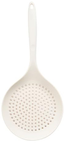 Cooking Skimmer Spoon, Colander Strainer Scoop, Heat Resistant Long Handle Utensil Pasta Draining, Oil Skimming, Large Non-Slip Scoop, for Spaghetti, Noodles, Kitchen Use, 36.2x16.2cm White Silicone