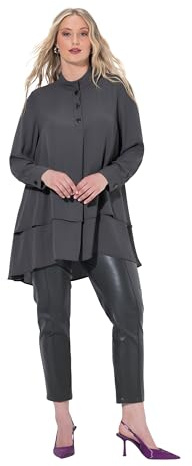 Ulla Popken Túnica, Apariencia de Varias Capas, línea A, Cuello alzado, Manga Larga Gris Caqui 46+ 823528120-46+