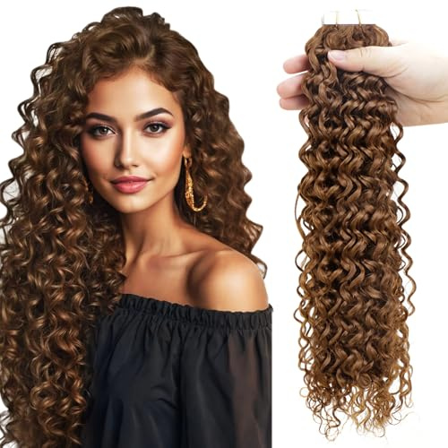 RUNATURE Tape in Extensions Echthaar Braun 35cm 20pcs Locken Haarverlangerung Invisible Echte Haar 50g #4-NW