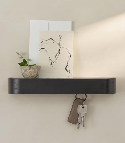 KAZAI. Nyckelhållare 'Toke' | Minimalistisk nyckelkrokdesign från Berlin | Modern nyckelhylla i trä med avlastningsyta | Nyckelskåp som hallmöbel för väggen | Ek, svart