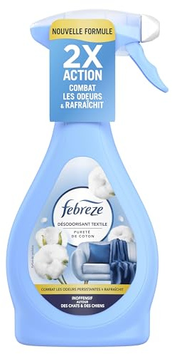 Febreze Textile Spray Désodorisant, Pureté De Coton, 385 ML, Élimine Les Odeurs Emprisonnées Dans Les Tissus Et Laisse Un Parfum Frais