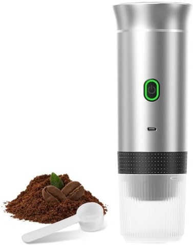 Asyduey Cafetera Expreso Portátil Inalámbrica, Eléctrica, para Camping, con Cápsulas en Polvo, para Viajes, Color Plateado.